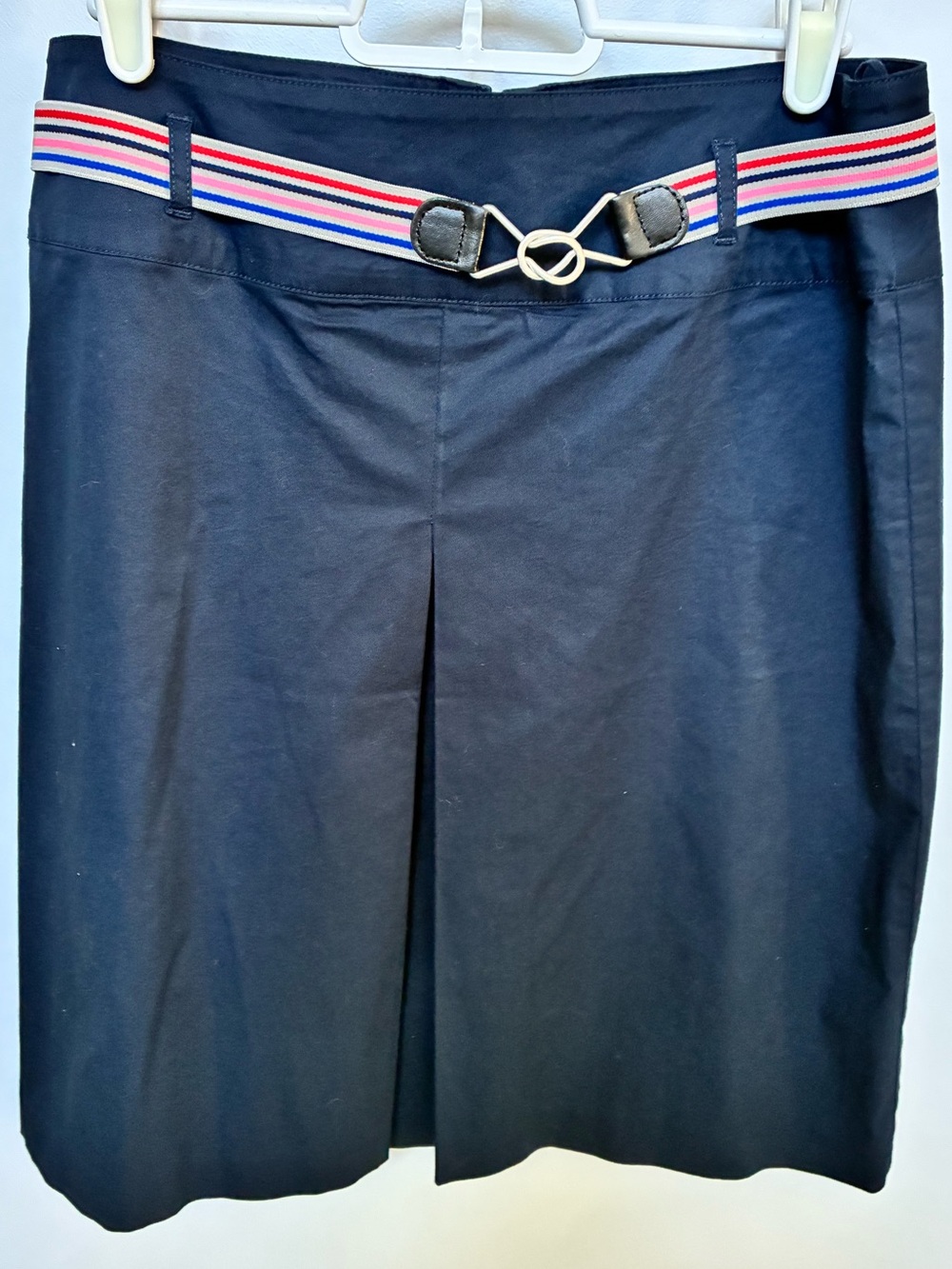 S.Oliver Women’s Navy Midi Skirt with Red-White-Blue Stripe Belt